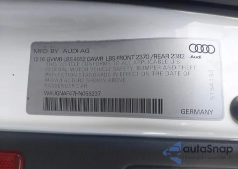2017 Audi A4 2.0T Premium from USA, damaged, VIN WAUGNAF47HN056237